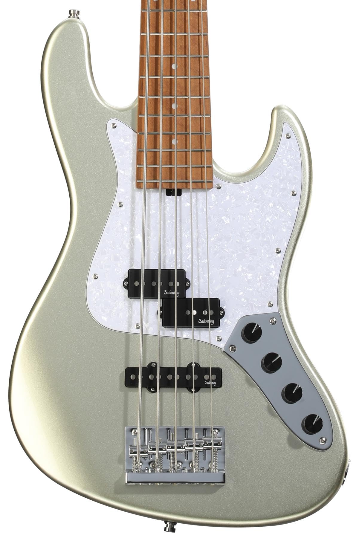 Sadowsky MetroExpress Hybrid P/J 5-string Bass Guitar - Solid Champagne Metallic, Roasted Maple Fingerboard