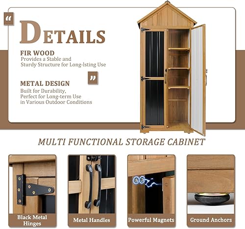 Miniatura 4 de Armario de almacenamiento para exteriores impermeable, cobertizo de almacenamiento al aire libre con estantes, madera y metal para patio, jardín,
