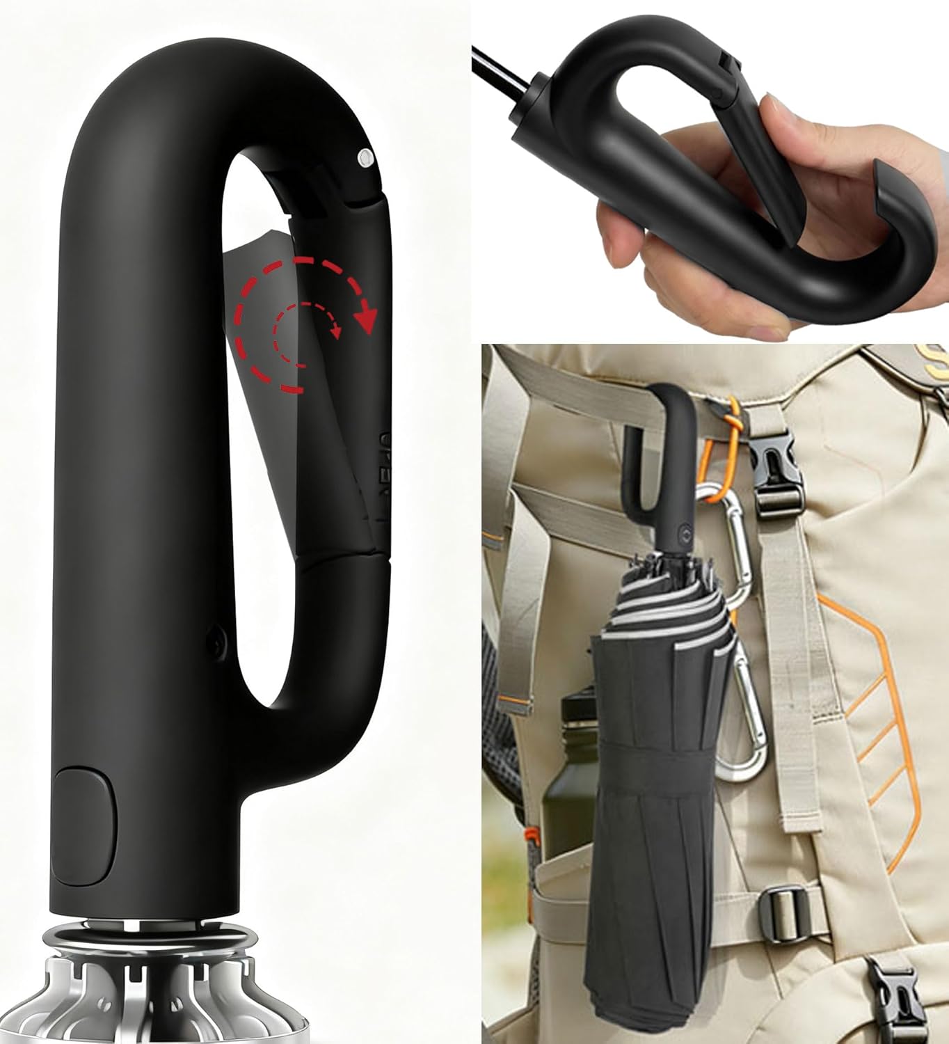 SIEPASA Travel Umbrella with Carabiner Handle - Windproof 10 Ribs Auto Open/Close for Rain & Sun Protection, Compact Portable Clip-on Backpack Design with Safety Reflective Strip. - Image 6