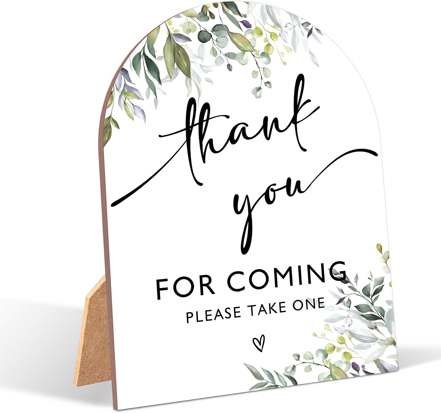 Greenery Thank You For Coming Sign, Wedding Ceremony Signs, 6 x 8 Inch Arch Wooden Tabletop Sign with Stand, Wedding Reception Decoration Supplies (PZ03)