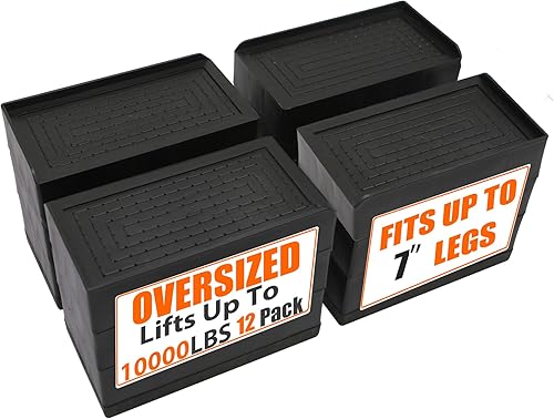 Elevadores de cama de 2, 3.8 o 5.5 pulgadas, paquete de 12 unidades rectangulares de gran tamaño para patas de 7 pulgadas, resistentes bloques de