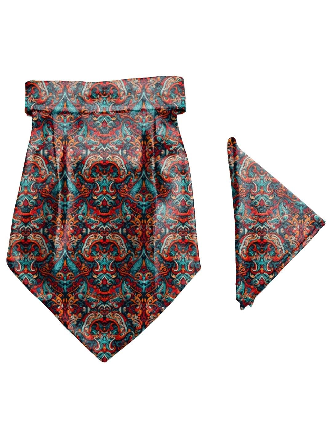Intricate Damask Printed Cravat and Macthing Pocket Square for Men