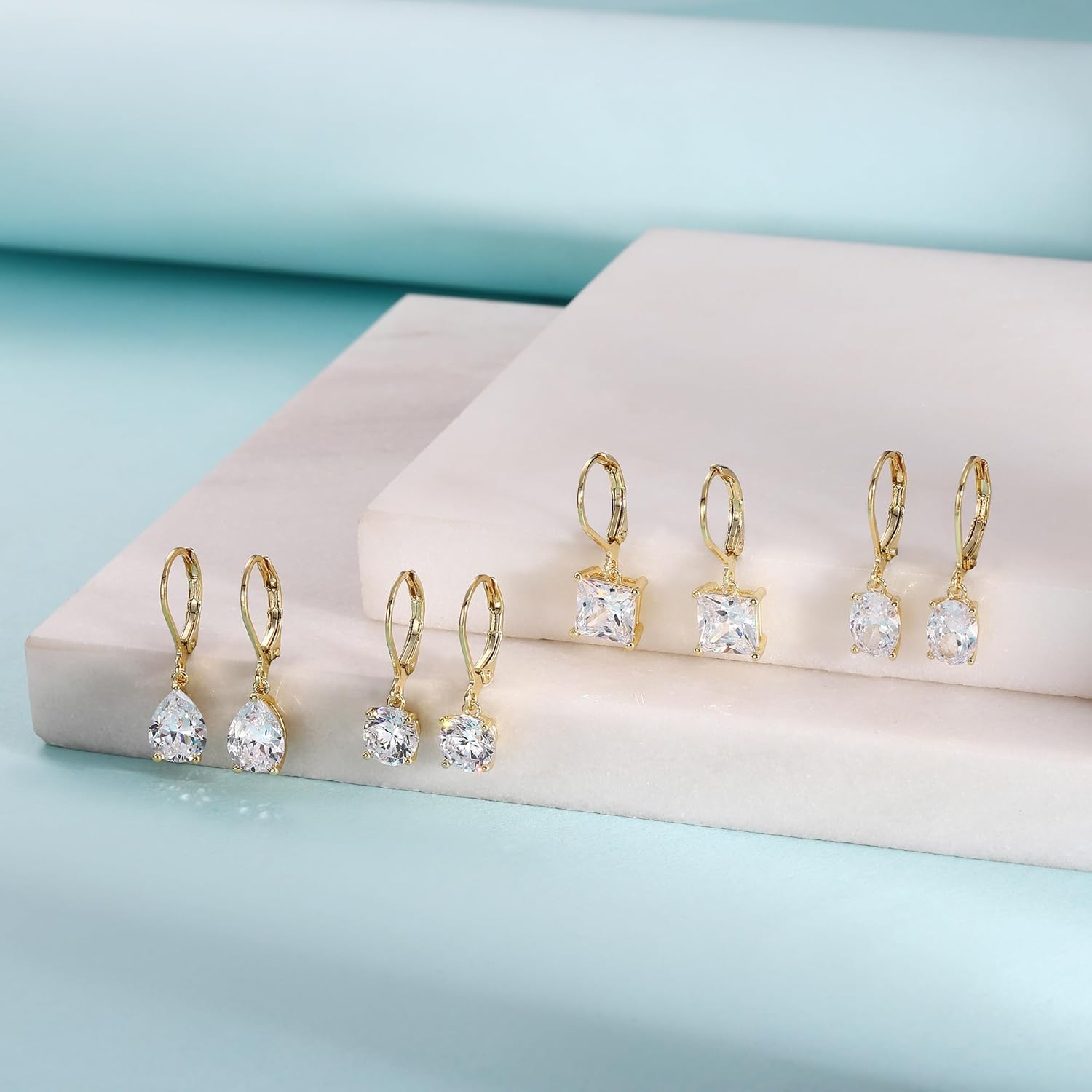 MDFUN 18K Gold Plated Dangle Earrings for Women Leverback Earrings Set Cubic Zirconia Drop Earrings Hypoallergenic Jewelry Gifts for Her - Image 7