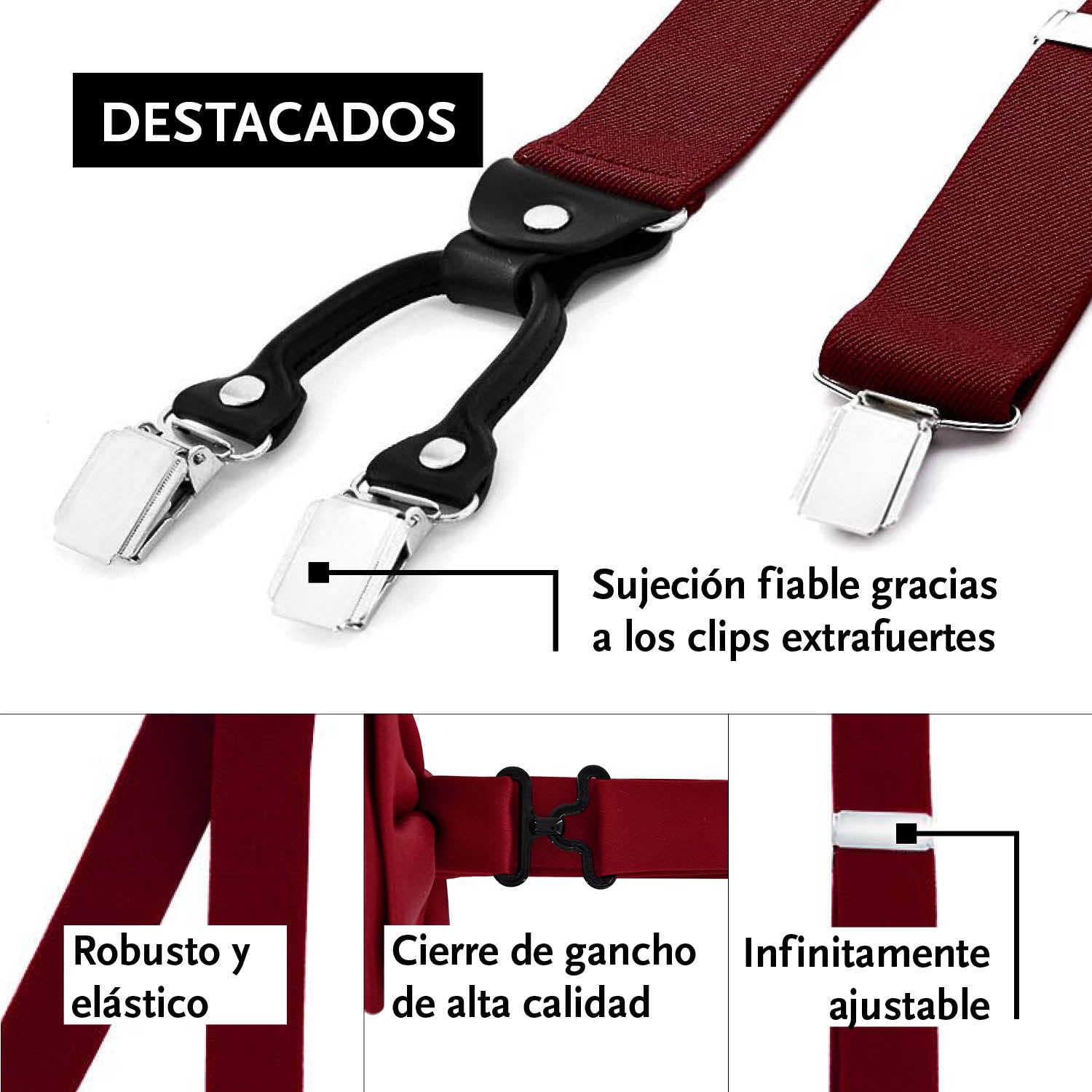 DonDon Set de tirantes y pajarita para hombre, forma de Y, ancho 3,5 cm, hecho a mano - Elegante accesorio para boda, fiesta, smoking