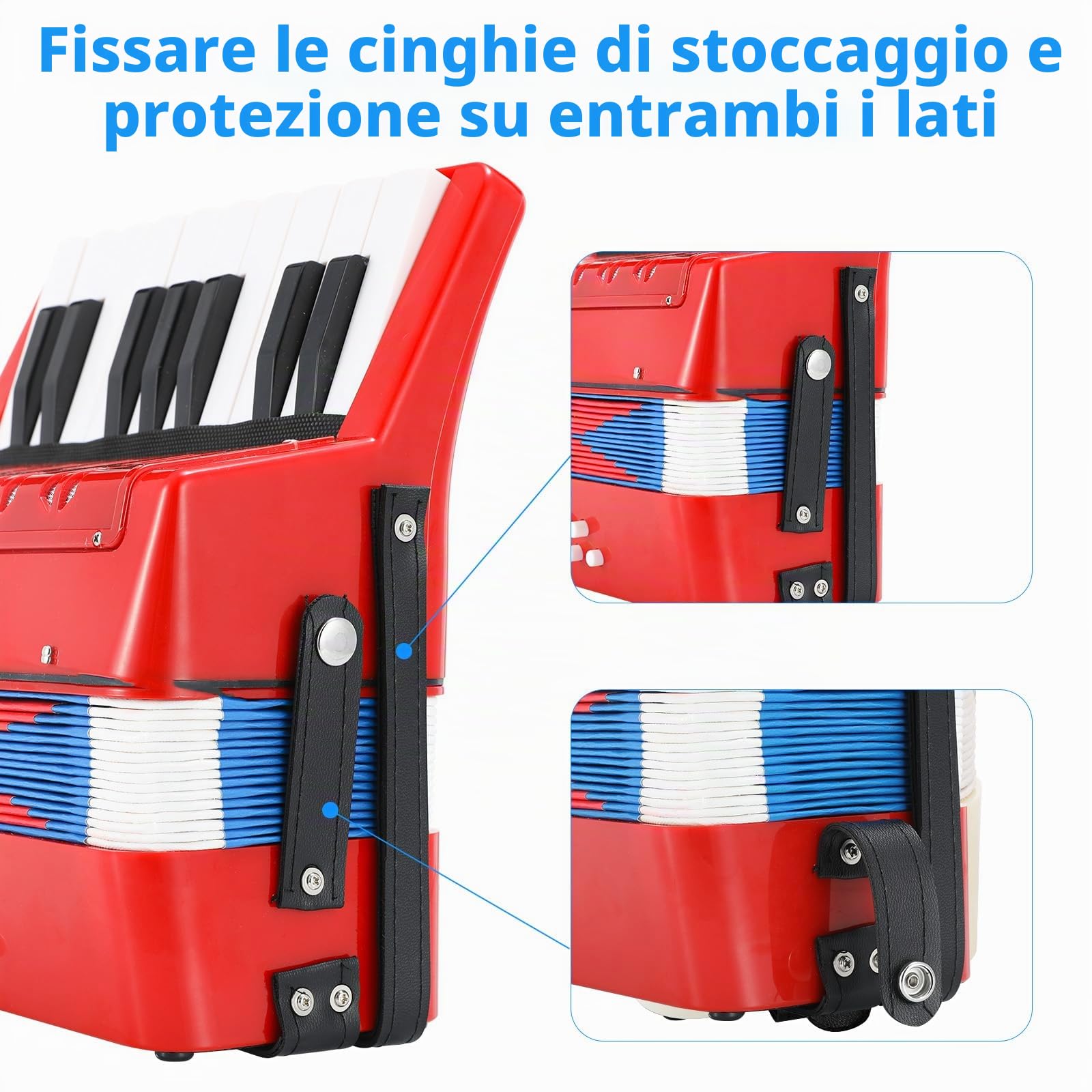 Fisarmonica per Bambini 17 Tasti 8 Bassi Pianoforte Organetto con Cinghie Regolabili Strumento Musicale per Principianti Rosso
