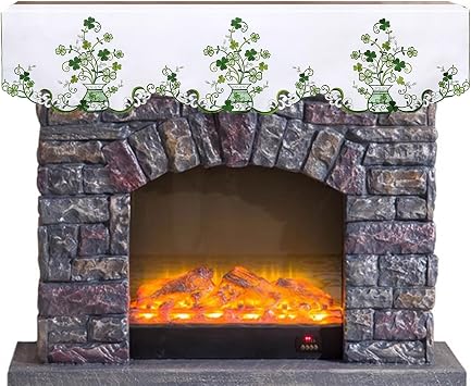 Embroidered Irish Clover St. Patricks Day Mantel Scarf Runner, Spring Shamrock Mantel scarf 70 x 17 inches