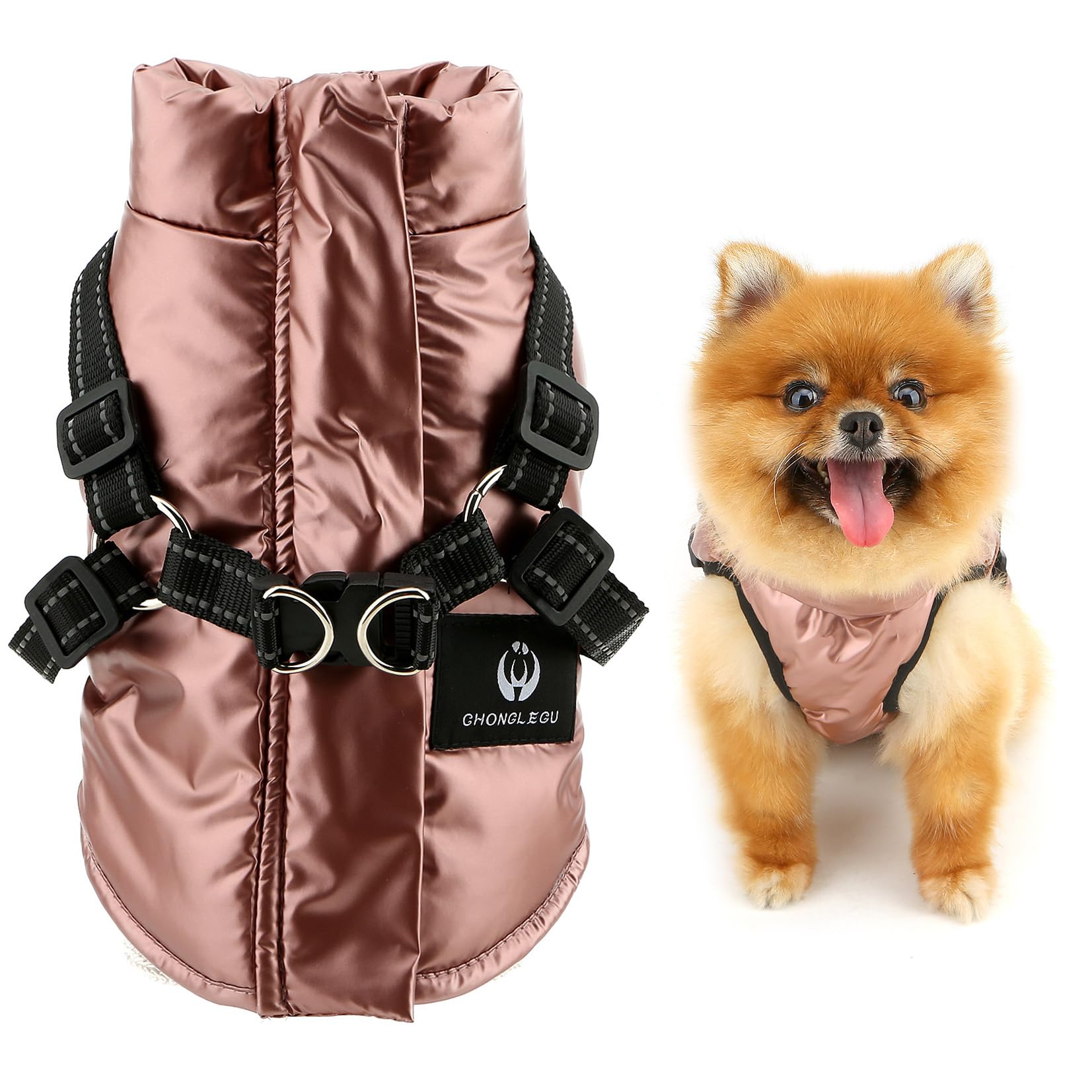 SMALLLEE_LUCKY_STORE Fleece Lined Waterproof Dog Coat for Small Dogs Reflective Warm Winter Puppy Vest Jacket with D-Ring Adjustable Turtleneck Padded Clothes Chihuahua Yorkie Outfit Pink XL