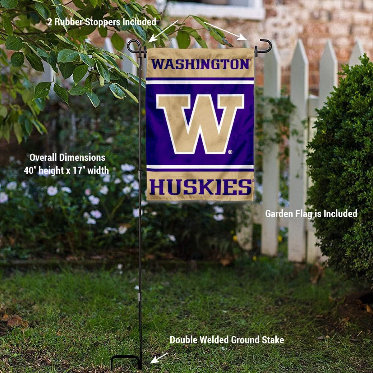 Washington UW Huskies Garden Flag with Stand Holder