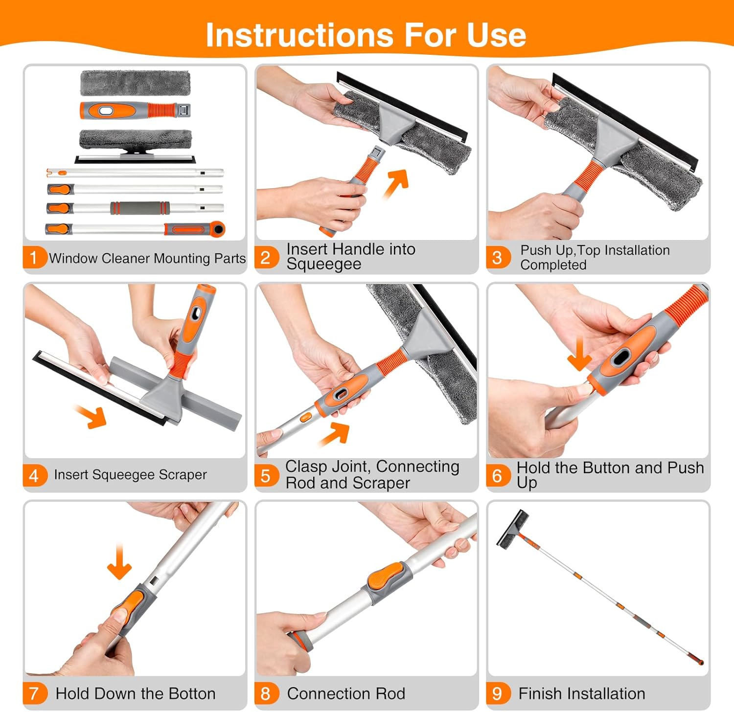 LOMIDA 2-in-1 Window Squeee Cleaner " Window Cleaning Tool Kit with