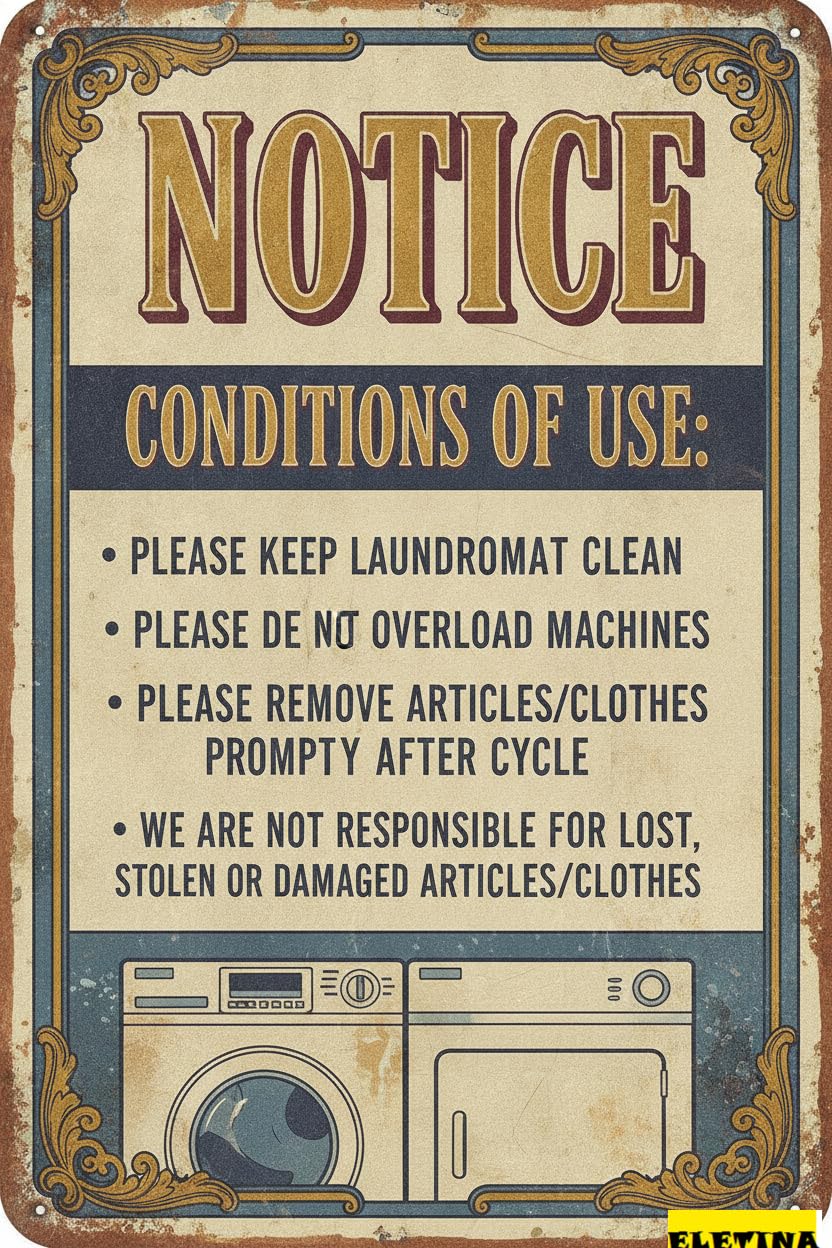 Personalized Sign for Man Cave Notice Conditions Of Use Of Laundromat Metal 8x12ines Private Property Decorative
