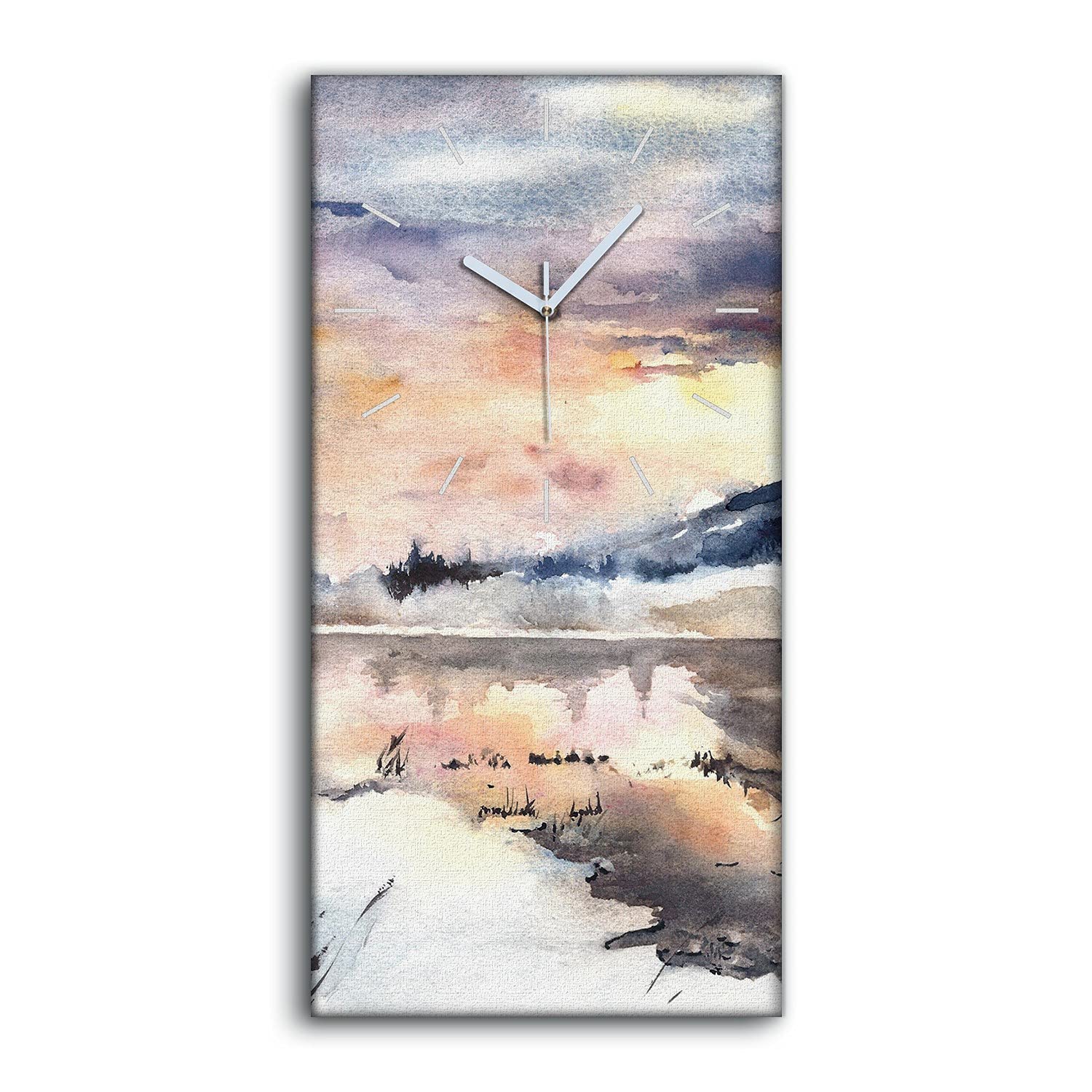 Horloge sur Toile Image Art Mural Art Moderne Salon Chambre Montagnes de Paysage d'hiver Lake Snow