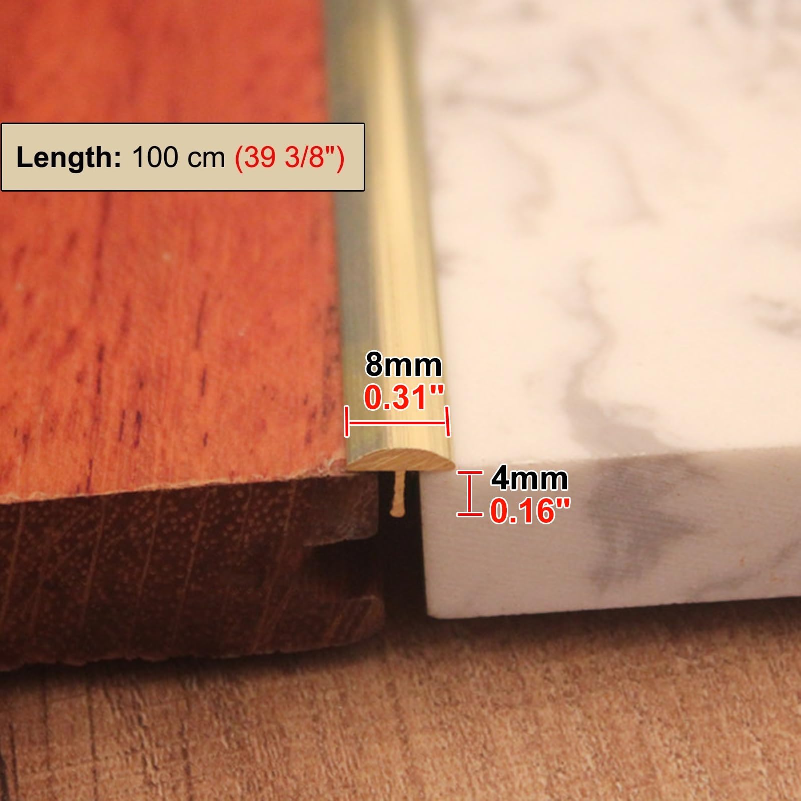 Strapazierfähige Messing Bodenübergangsleiste | T-Profil | Schneidbare Vinyl-Holzteppichkante für Türöffnungen und Raumeingänge (White 8mm (0.31"))