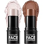 FOCALLURE 2 Pcs Contour Foundation Stick, Highlighter & Bronzer Pen, Face Brightens & Shades Pencil, Highlighting Shade Longwear Makeup, Highlight Bronzer Shaping Trimming Stick,Universal