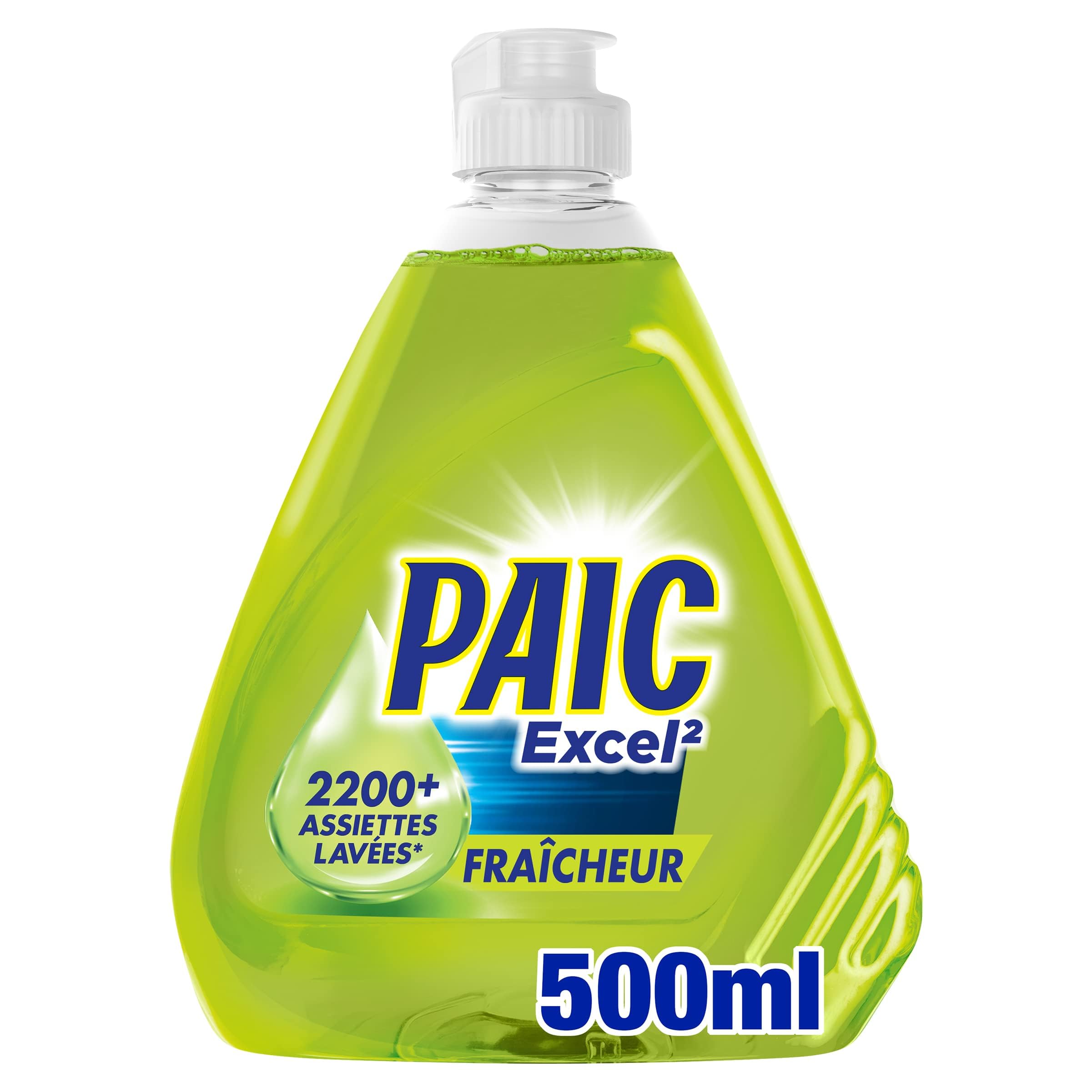 PAIC - Liquide Vaisselle main Paic - Paic Excel² Anti-Odeurs Parfum Intense - Formule Active à Froid - Ultra-Dégraissant - Anti Odeurs - 12 x 500 ml