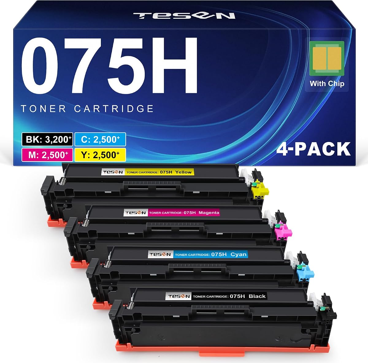TESEN 075H 075 Toner Cartridge Set MF665CDW LBP646Cdw 4 Pack High Capacity | Compatible for Canon 075H 075 Toner Cartridge Set imageCLASS LBP646Cdw LBP647Cdw MF665Cdw MF662Cdw MF663Cdw Series Printer