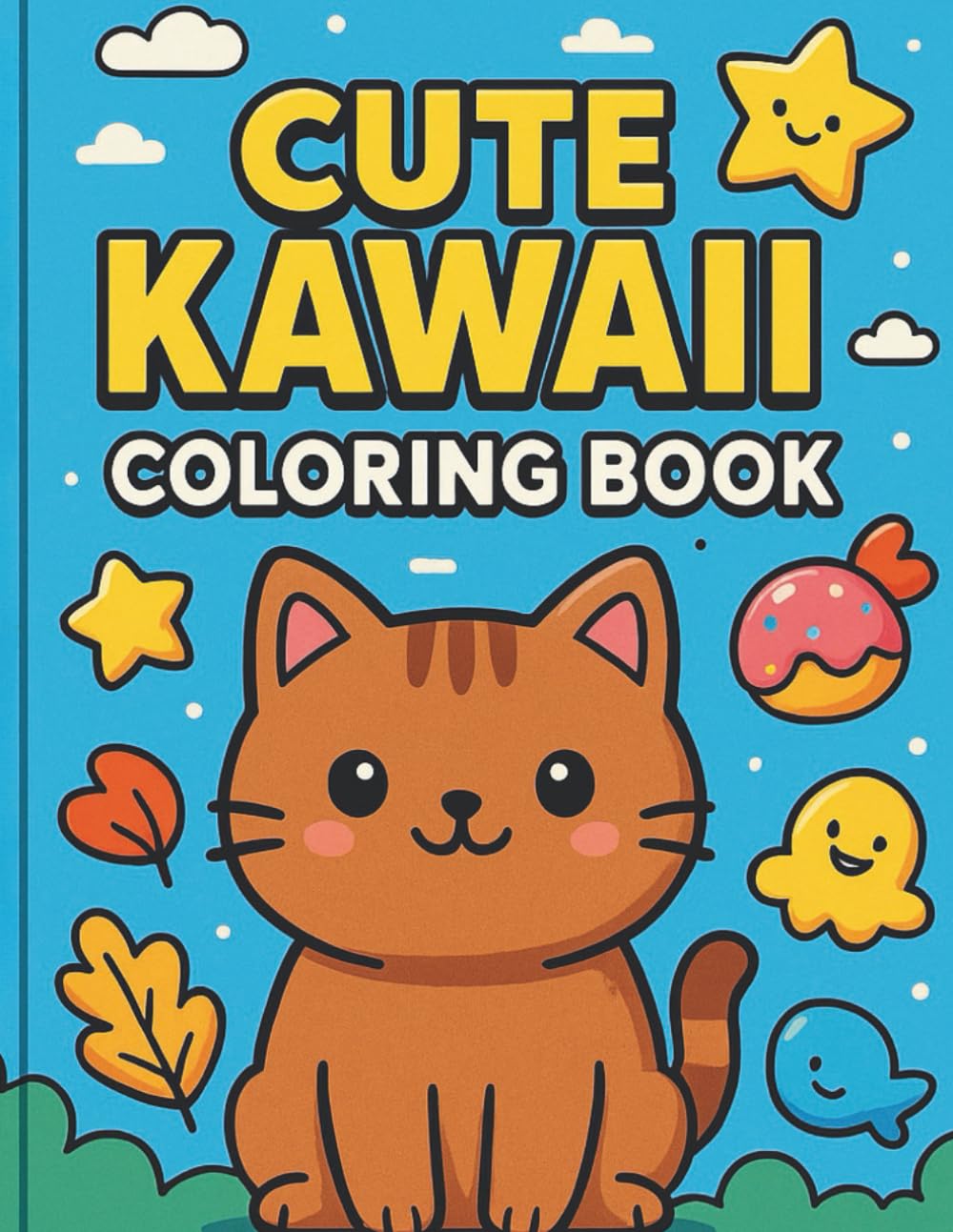 Cute Kawaii Coloring Book: Adorable Animals, Sweets, Rainbows & Fun Designs