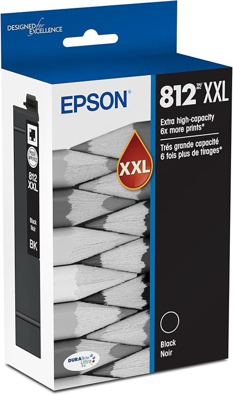 Epson 812XXL Cartucho de tinta negro de capacidad extra alta original T812XXL120 | Funciona con impresoras WorkForce Pro WF-7310 WF-7820 WF-7840 EC-C7000.