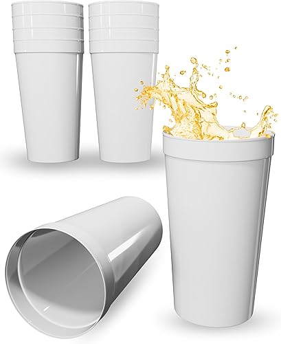 PartyPrints Paquete de 10 vasos de plástico en blanco reutilizables de 32 onzas, vasos de plástico de colores, tazas de fiesta de grado alimenticio,