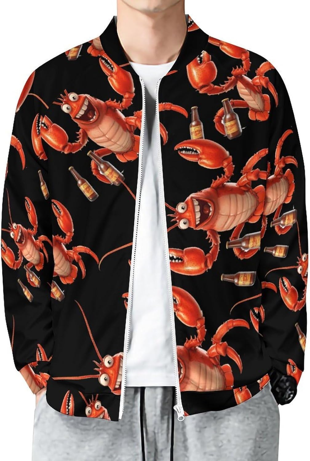 Beer Drinking Lobster Craft Beer Men's Zip Up Sweatshirt Casual Sweater Jackets Long Sleeve Tops Lightweight Coat