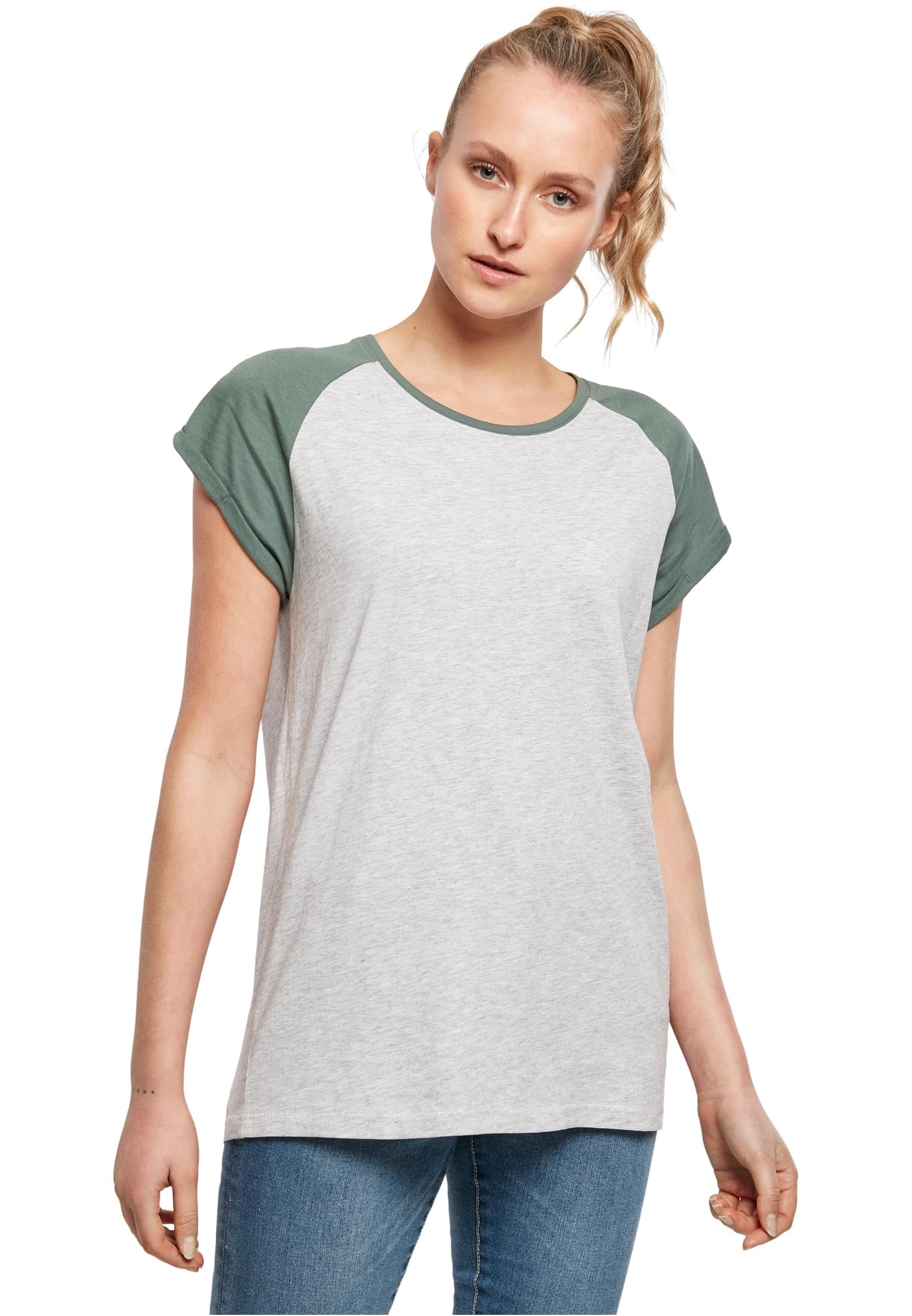 Urban Classics Womens Tb1913 T-Shirt, Light Grey/Paleleaf, S UK