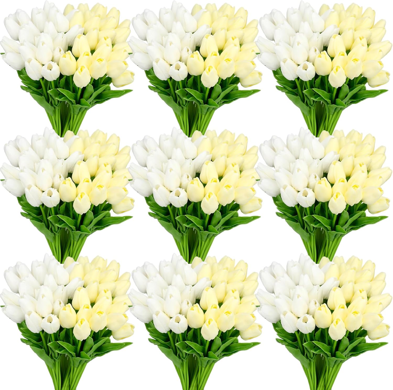 Jutom 96 Pieces Multicolor Artificial Tulips Flowers Faux PU Fake Tulip for Easter Spring Wreath Arrangement for Spring Wedding Easter Decor, 13.8''(White, Cream,96 Pcs)