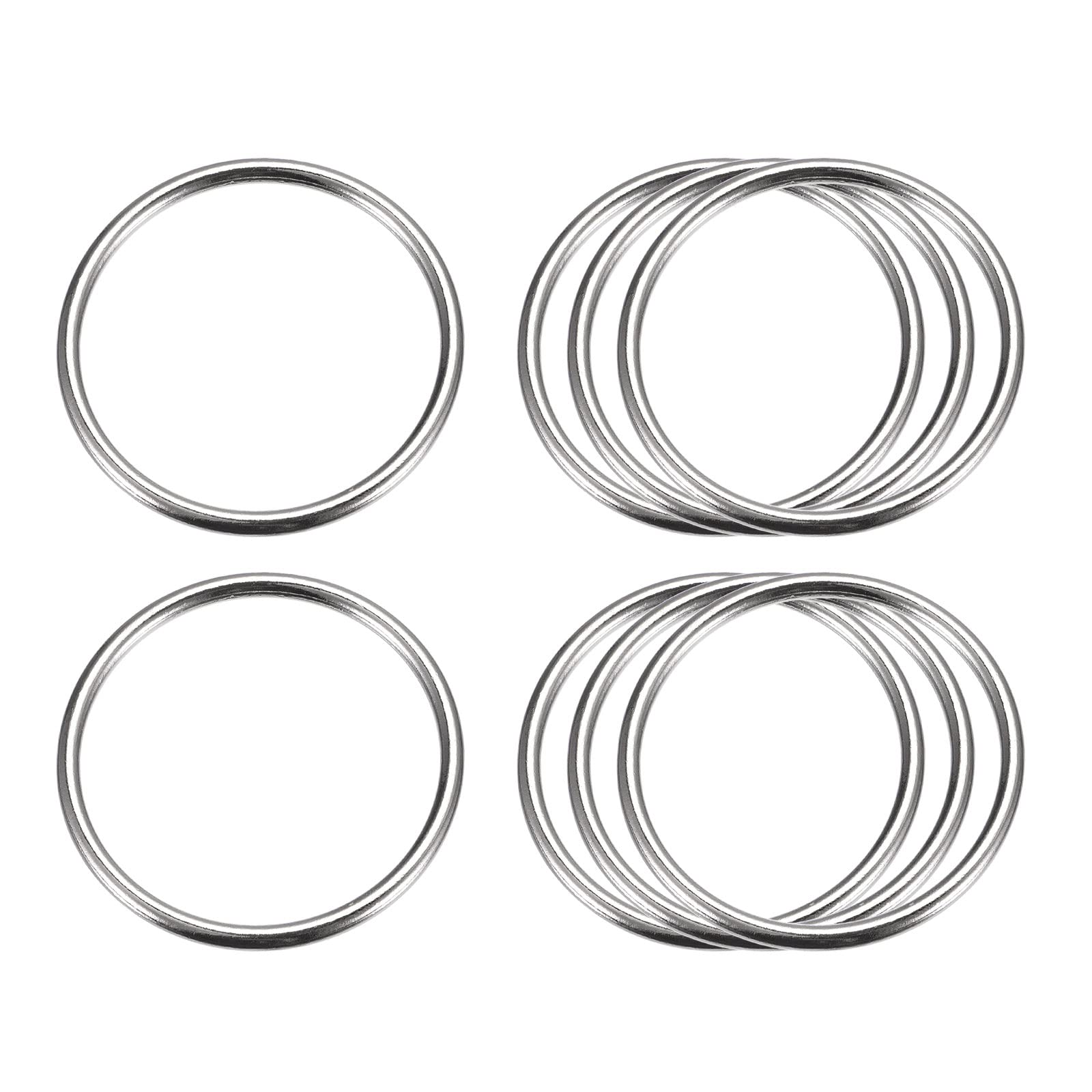 sourcing map Metal O Rings, 8pcs 50mm(1.97") ID 3mm Thickness Multi-Purpose Welded O-Ring Buckle for Craft Belt Purse Bag Making Hardware, Silver Tone