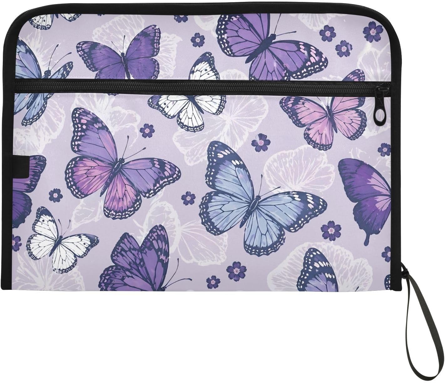 Expanding File Folder,13 Pocket Accordion File Folders with Sticky Labels, A4 Letter Size Paper Document Organizer with Zipper Closure for Office School Boys Girls,Butterfly and Flower