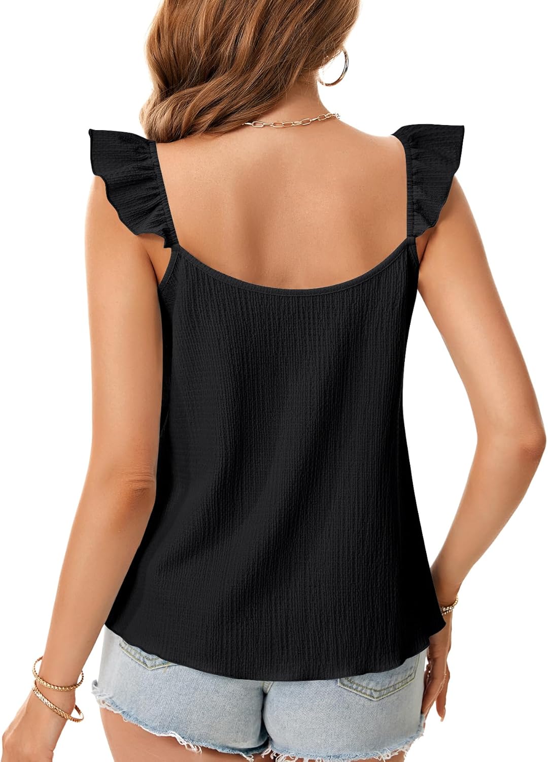 Rooscier Women's Ruffle Strap V Neck Backless Peplum Babydoll Cute Vacation Cami Tops - Image 5
