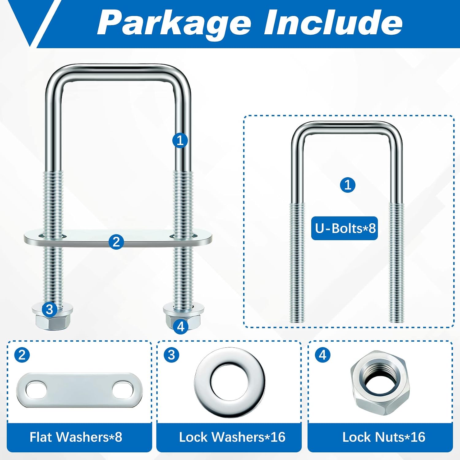 Hotop 8 Set M8 Square U Bolts Carbon Steel with Nuts Washers, 40 x 100 mm