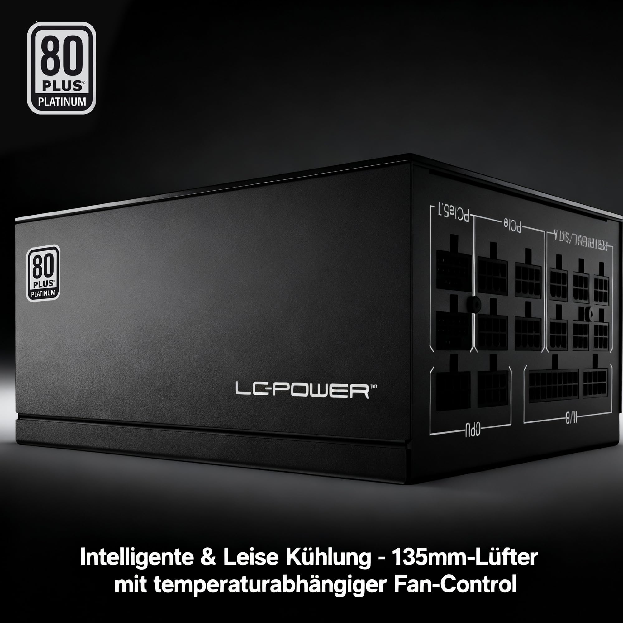 LC-POWER LC1200P V3.1 1200W PC Netzteil, 80 Plus Platinum Effizienz, ATX 3.1-Netzteil, PCIe 5.1 Kompatibel, Vollmodular, 135mm Lüfter, Leiser Betrieb für Gaming-PC und Server