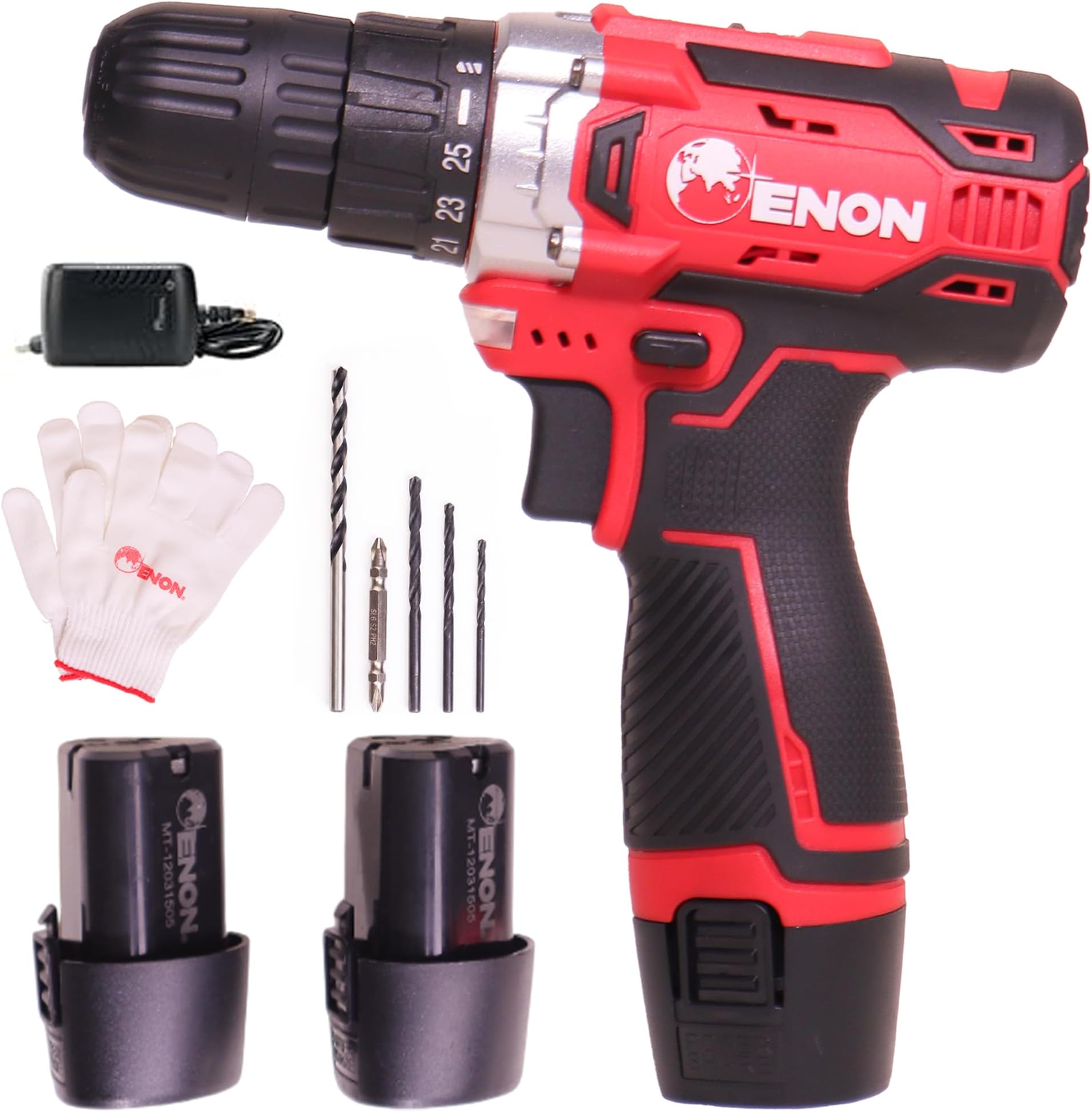 Enon 12V Cordless Drill Machine for Home Use, Compact Cordless Screw Driver, Powerful, 2 Speed, LED, 1500RPM,10mm Chuck, Reversible Switch, Drilling,1500mAh Battery with 2 Batteries (XE-CD1210)