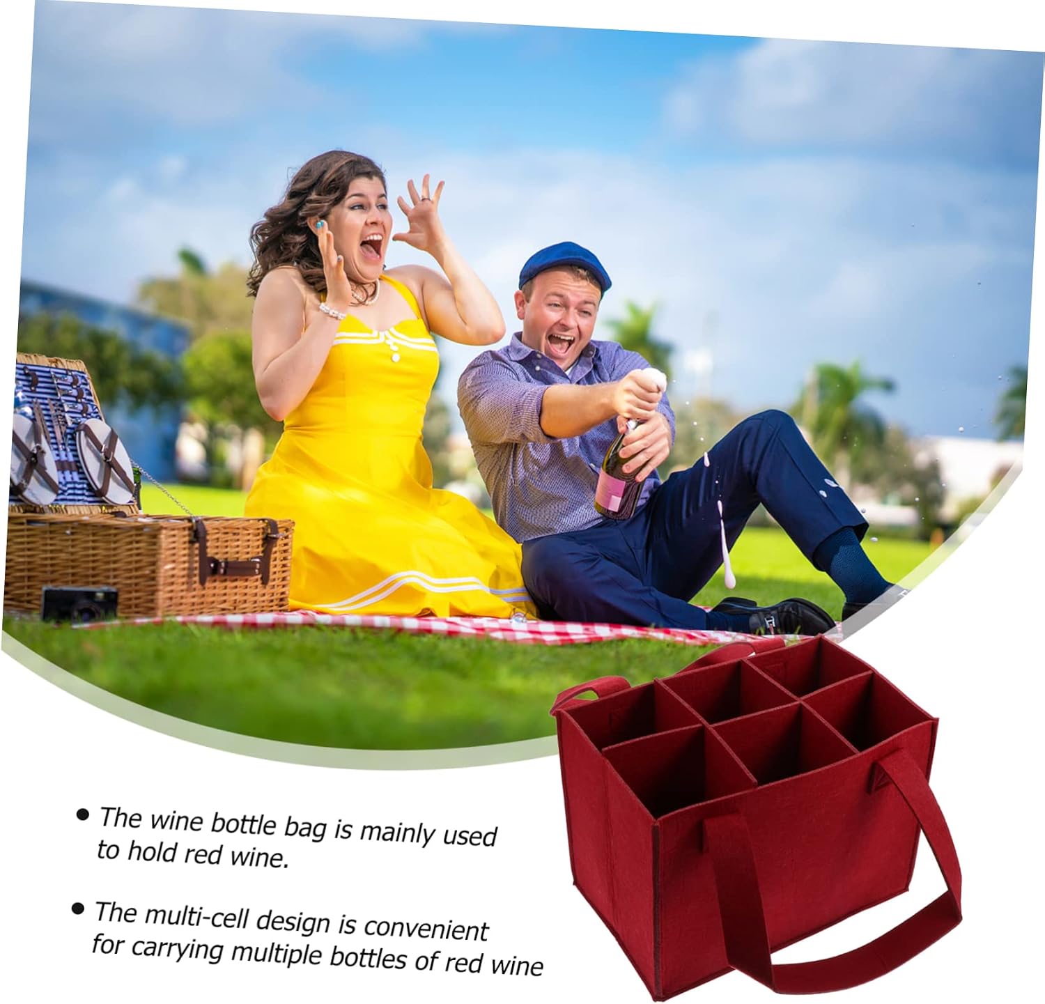 Felt Wine Tote Bag for 6 Bottles Red Wine Carrier Handle Sturdy Storage Pouch Travel