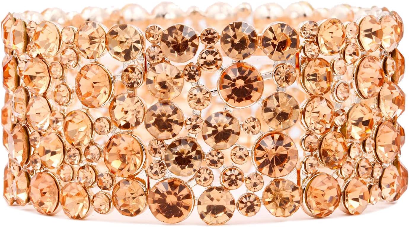 Lavencious Round Shape Rhinestones Hollow Stretch Bracelet Party Jewelry for Women - Image 4