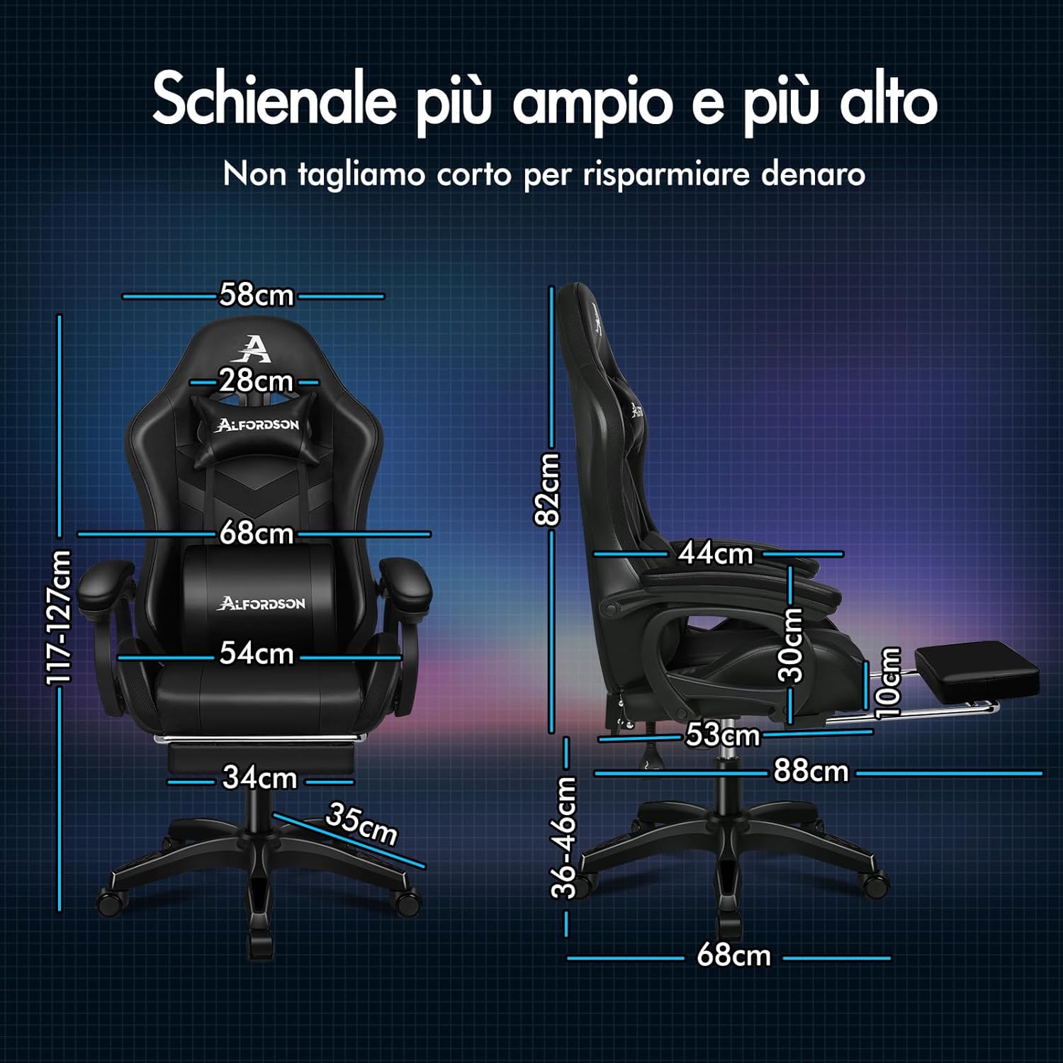 Sedia Gaming Massaggiante con Luci LED,Sedia Ergonomica Gamer per Ufficio Domestico,Poltrona Scrivania con Poggiapiedi,Schienale Regolabile 90-150-¦,Portata 180KG - Sedia gaming - Immagine 1