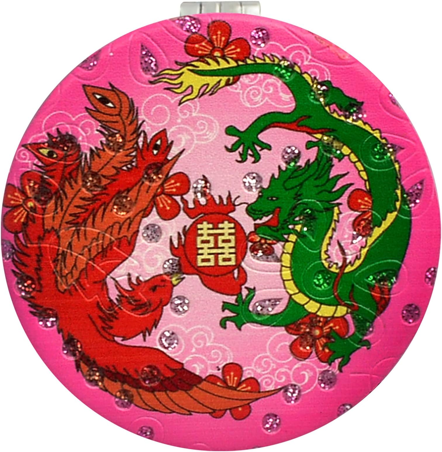 Feng Shui Dragon and Phoenix Compact 2-Sided Purse Mirror Best Wishes, Mascot New Year's Gift (Dragon and Phoenix（Love）)