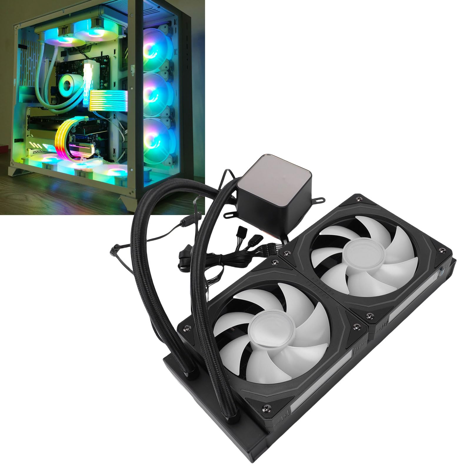 LICAEVEY Płynna Chłodnica Procesora ARGB, Ekran LCD 2,2 Cala z Wentylatorami Sterowanymi temperaturą PWM dla LGA 1700 1851 1200 115X 1366 i AM5 4 3 AM3+ AM2 FM2 FM2+ (BLACK)