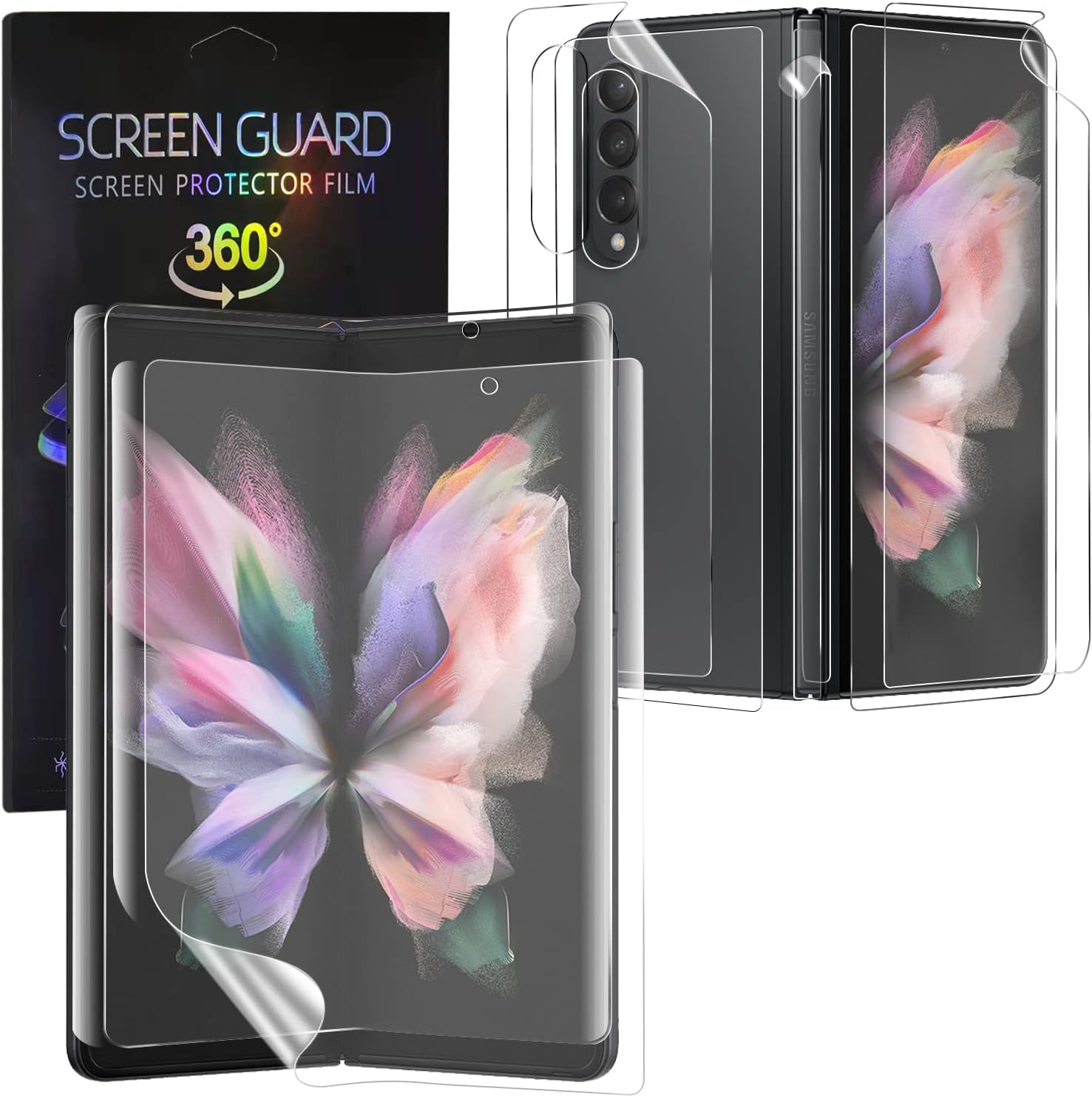 Galaxy Z Fold 3 Screen Protector, [2SET 8PCS] HD Full Covered Outer + Inner Screen TPU Soft Film + Back Cover Flexible Screen Protector for Samsung Galaxy Z Fold 3 5G[Bubble Free][Simple Installation]