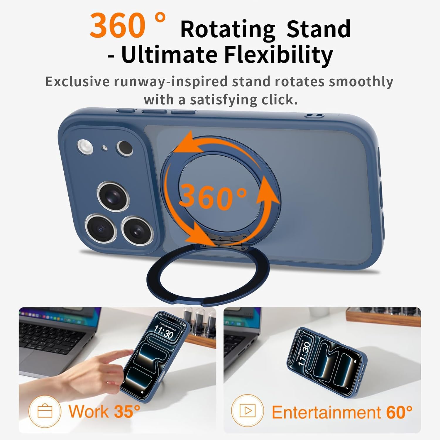 Magnetic Case for iPhone 17 Pro with Magnetic Ring Stand, [Compatible with Magsafe] [Military Grade Drop Protection] Shockproof Phone Cover for iPhone 17 Pro Full Camera Protection 6.3" Blue thumbnail