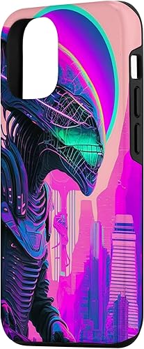 Miniatura 5 de iPhone 14 Pro Max Cool Retro Alien Sunset Tropical Trippy Vaporwave Sky Art Case
