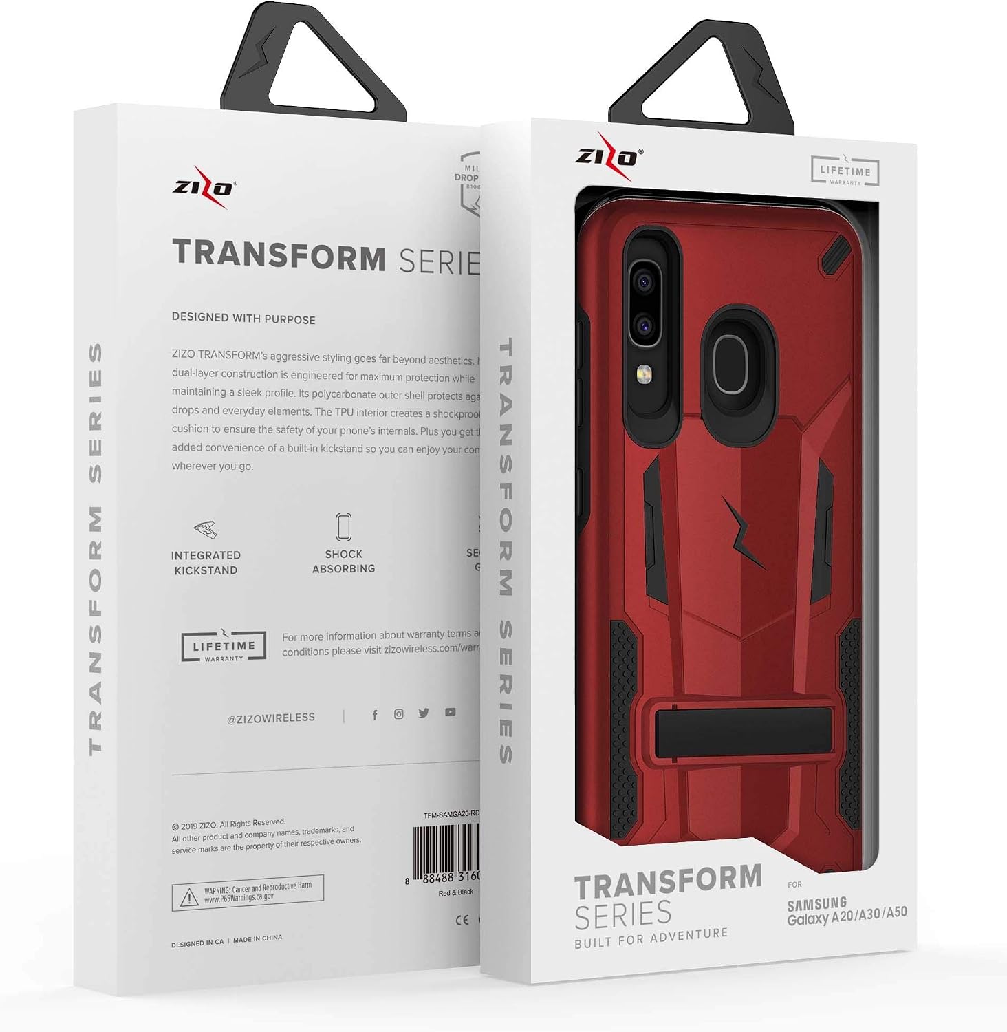 ZIZO Transform Samsung Galaxy A20 Case | Dual-Layer Protection w/Kickstand, Military Grade Drop Protection Designed for Samsung Galaxy A20 / A50 - Red