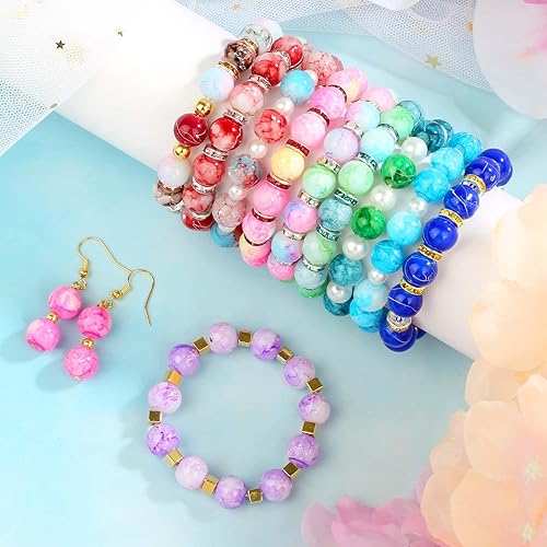 Miniatura 4 de 360 cuentas de vidrio de 0.394 pulgadas (0.394 in), cuentas de mármol de 24 colores para hacer pulseras, aretes, collares y joyas