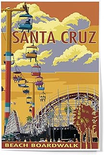 Lantern Press 12x18 Inch Art Print Wall Decor, Santa Cruz, California, Beach Boardwalk