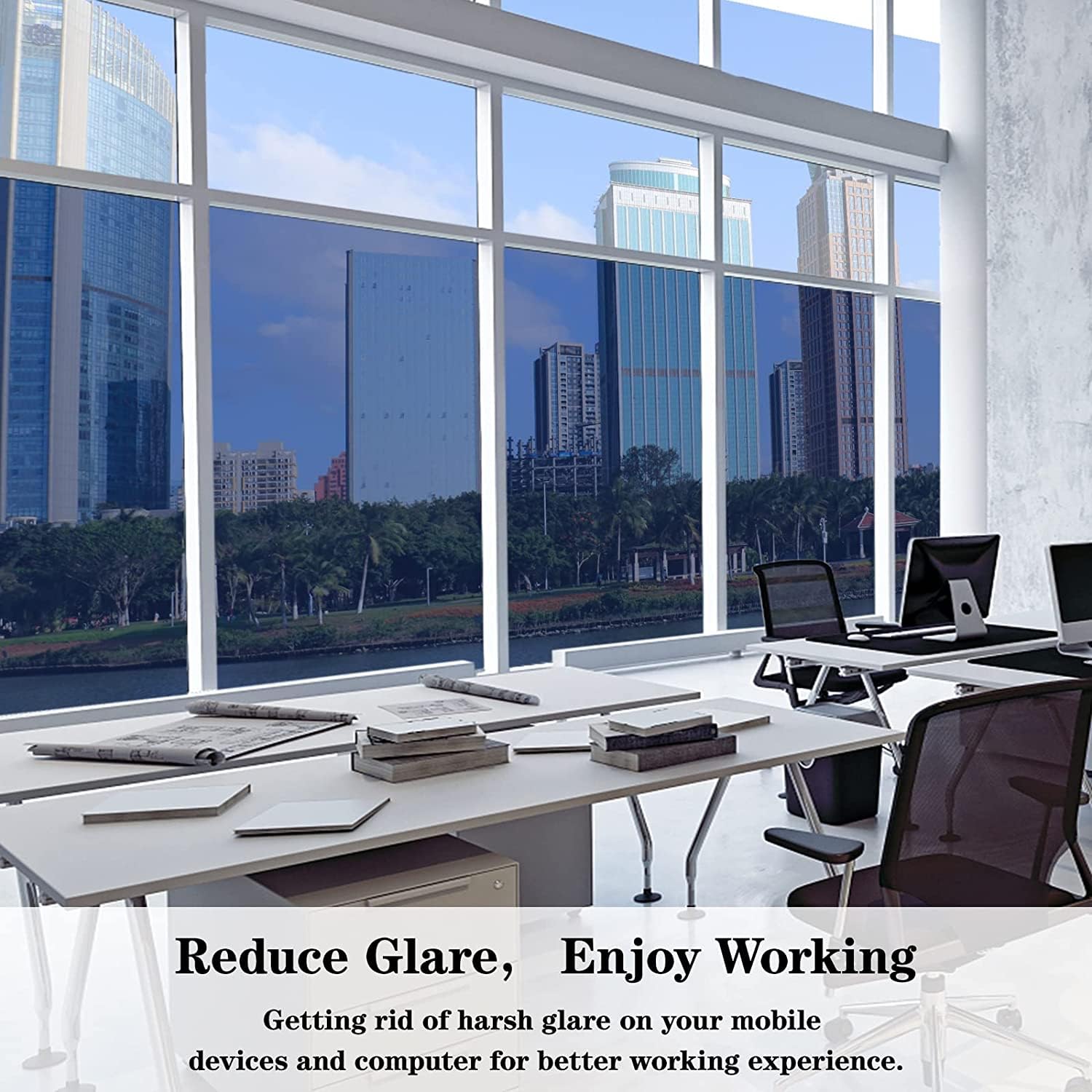HOME13 Window Film Self Adheisve Daytime Privacy Window Sun Blocking Heat Control Window Glass Film for Home/Office (20X72 Inch, Dark Silver Blue Window Film)-Self-Adhesive 2