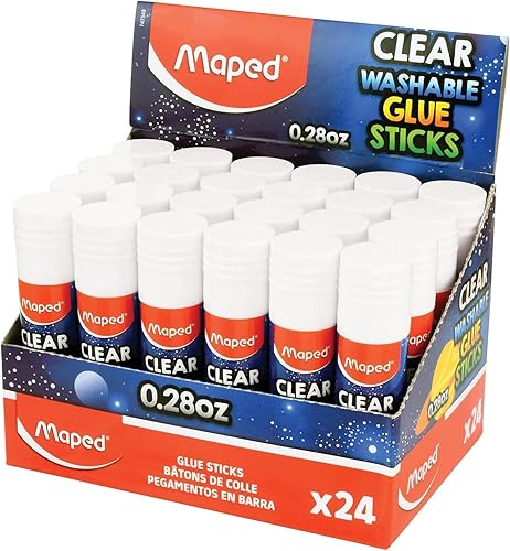 Maped Essentials - Barras de pegamento transparente, paquete de 24, tubos de 0.28 onzas, sujeción premium, secado transparente, ideal para la