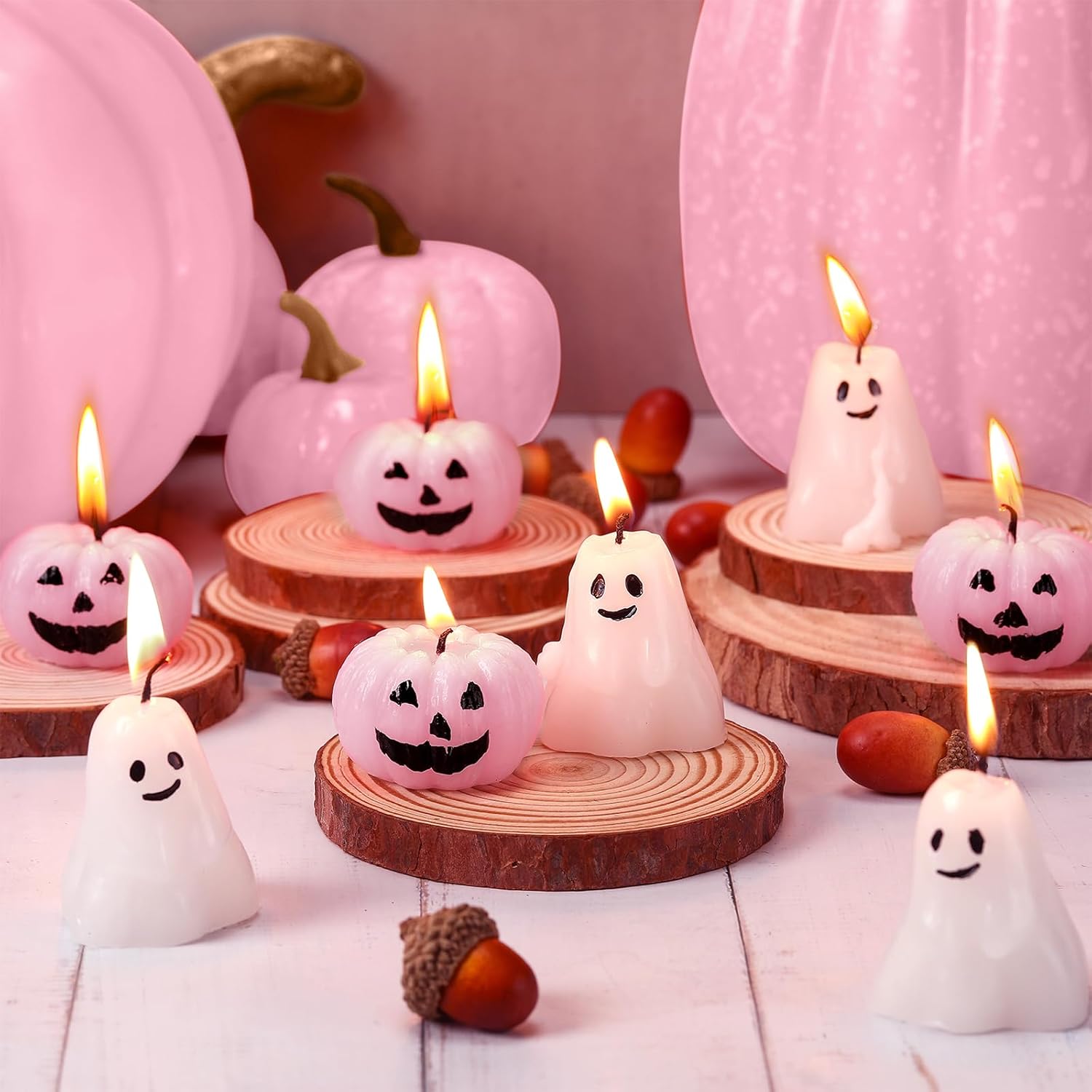 Nuanchu 12 Pcs Halloween Ghost Pumpkin Candle Fun Scented