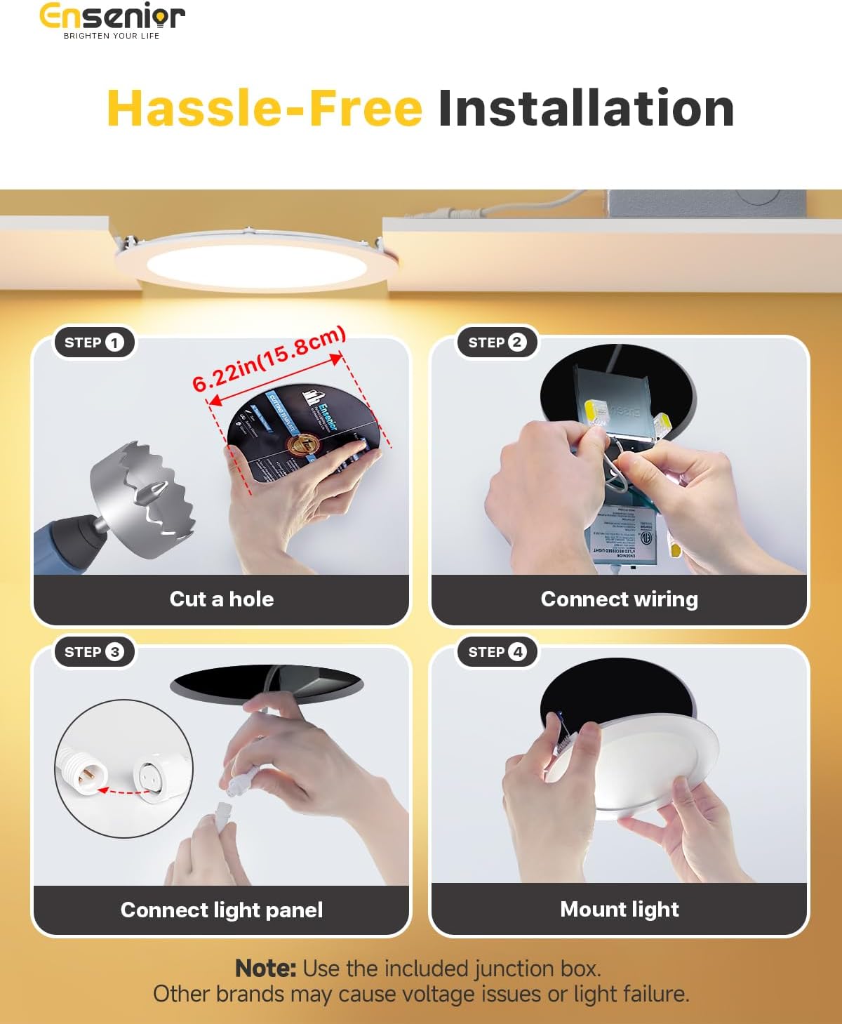 Ensenior 16 Pack 6 Inch LED Recessed Ceiling Light, Dimmable, 6000K Clear White, 1050LM 12W 120V, High Brightness Canless Wafer Downlight - ETL&FCC&IC
