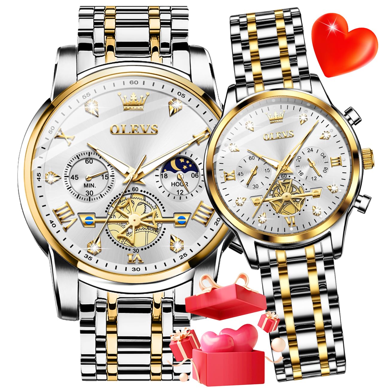 OLEVS Couple Watch Valentines Matching Watches His and Her Couple Set Wrist Watch Men and Women Lovers Wedding Romantic Gifts Set of 2