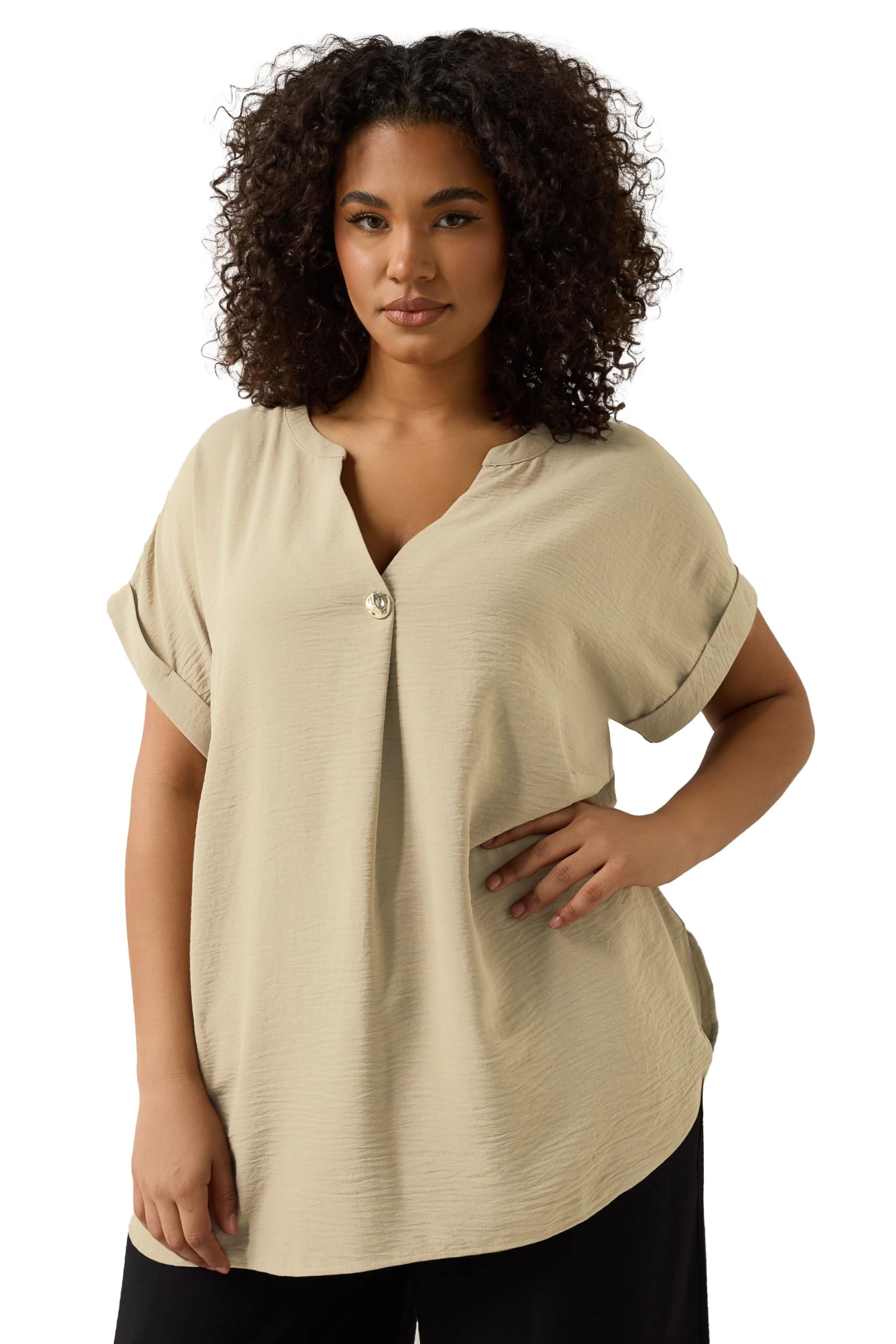Evans Button Front Short Sleeve Blouse - Gold - Size 22-24 - Natural