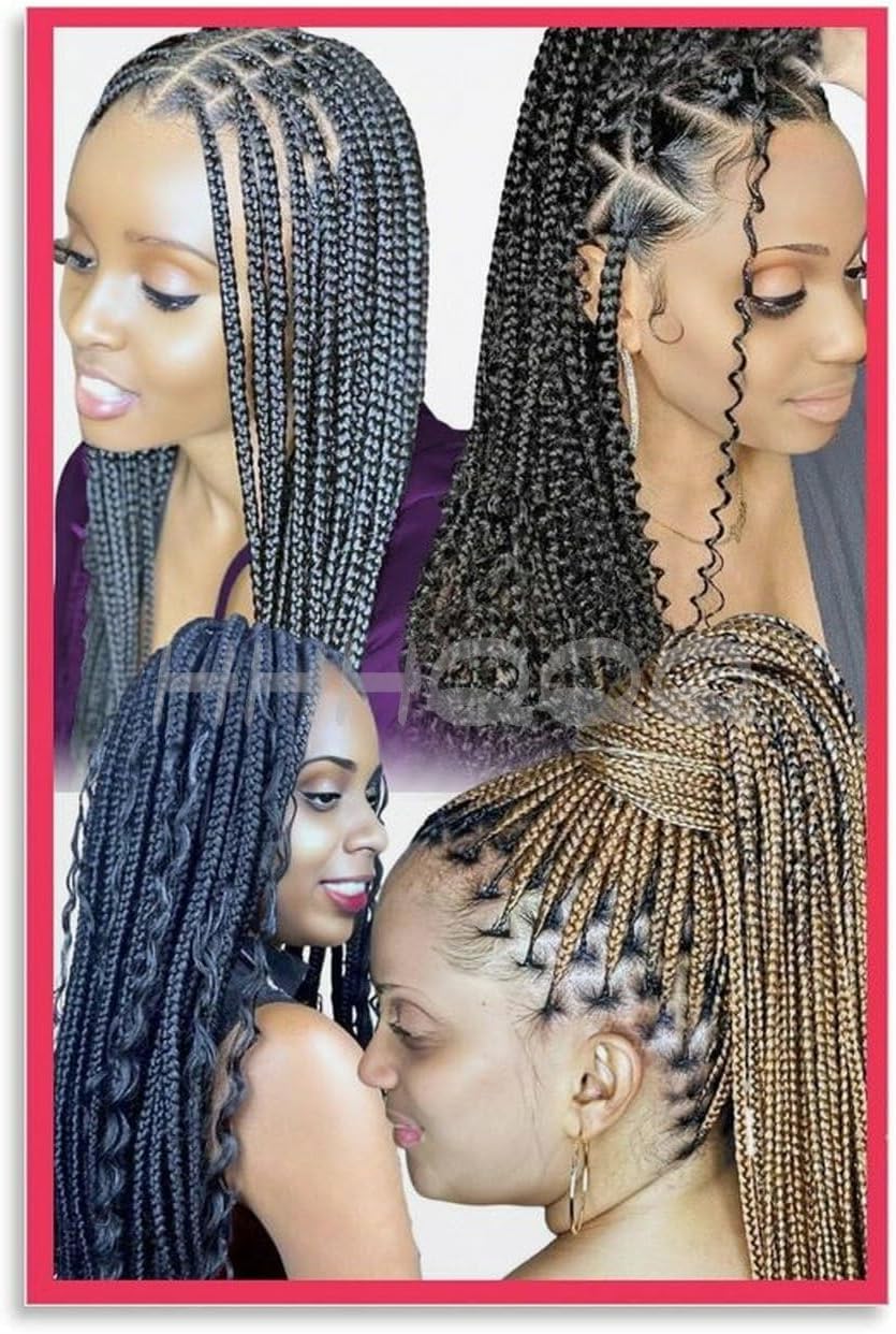 FNWERT Hair Braiding Poster for African Salon (8) Canvas Painting Wall Art for Bedroom Living Room Decor 16x24inch (40x60cm)
