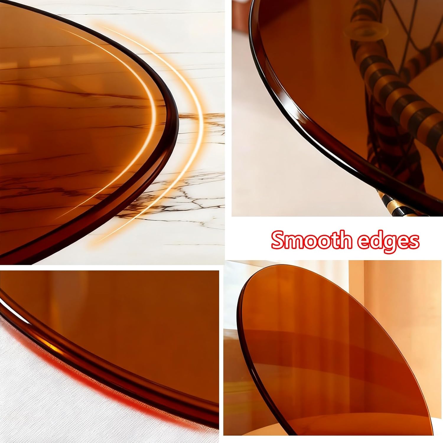 Thick Tempered Glass Tabletop, Tea-Colored Tempered Glass, with Pencil Polished Edge, for Furniture Protection Patio Dining Coffee End Tables.(44CM(17.3IN))